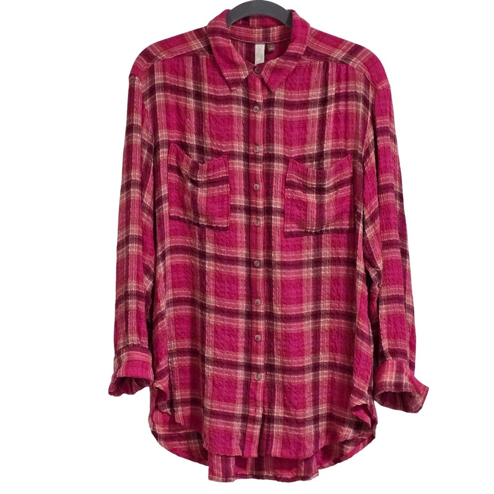 Pilcro Anthropologie Hadley Relaxed Red Plaid Button Up Shirt Women's Sz Medium